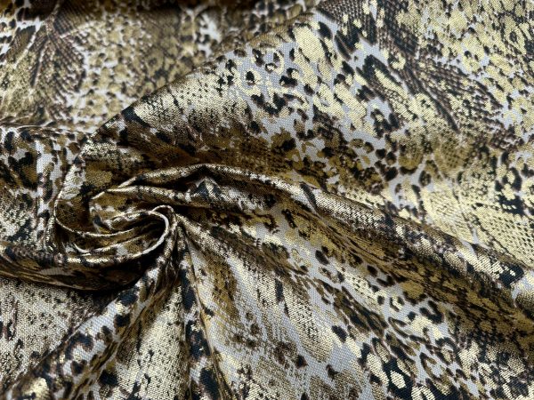 Metallic Snake Skin Print Python Leopard Animal Fabric Linen Look Cotton Blend Curtain Decor Dress - 55"/140cm wide - Gold - Image 5