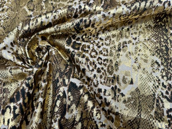 Metallic Snake Skin Print Python Leopard Animal Fabric Linen Look Cotton Blend Curtain Decor Dress - 55"/140cm wide - Gold - Image 4