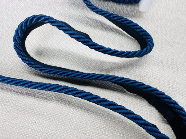Navy Blue Flanged Piping Cord Twisted Rope Trim Home Decor – Pillow Cushion Curtains Edge Trimming Upholstery – 7mm Wide – ANY LENGTH