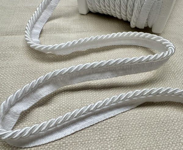 Pearl White Flanged Piping Cord Twisted Rope Trim Home Decor – Pillow Cushion Curtains Edge Trimming Upholstery – 7mm Wide – ANY LENGTH