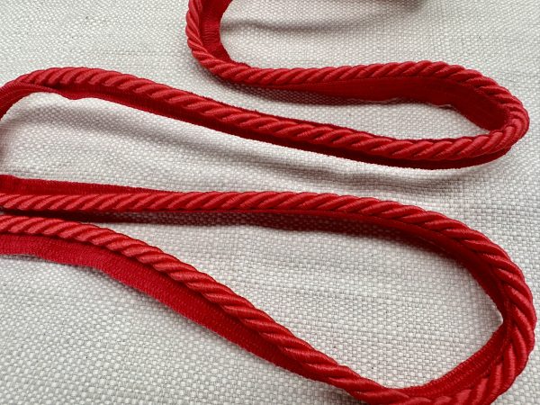 Red Flanged Piping Cord Twisted Rope Trim Home Decor – Pillow Cushion Curtains Edge Trimming Upholstery – 7mm Wide – ANY LENGTH