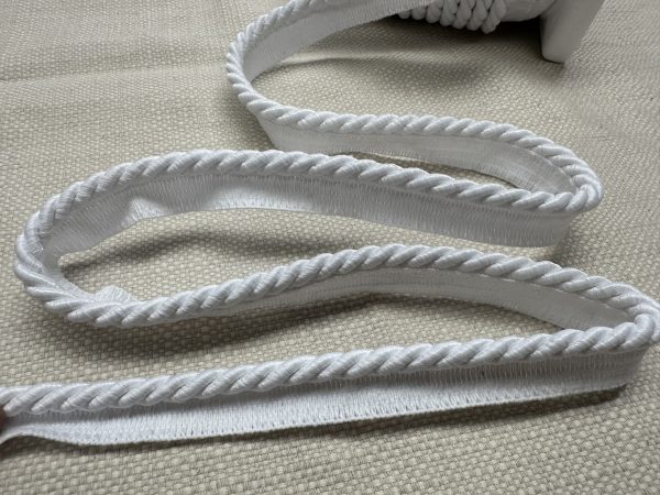 White Flanged Piping Cord Twisted Rope Trim Home Decor – Pillow Cushion Curtains Edge Trimming Upholstery – 7mm Wide – ANY LENGTH