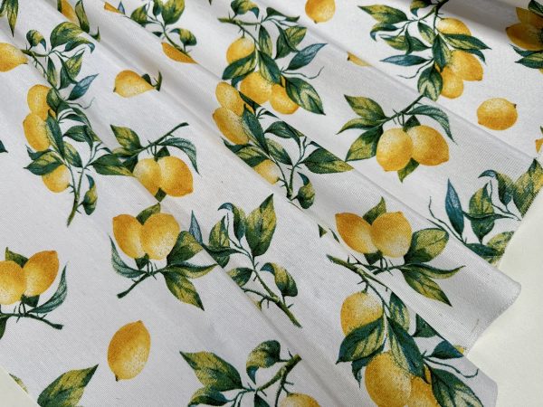 Lemon Branch Print Fabric Green Tree Leaf Linen Look Home Decor Upholstery Kitchen Curtain Cotton Material 55" or 140cm Wide - Image 4