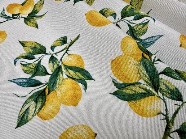 Lemon Branch Print Fabric Green Tree Leaf Linen Look Home Decor Upholstery Kitchen Curtain Cotton Material 55" or 140cm Wide