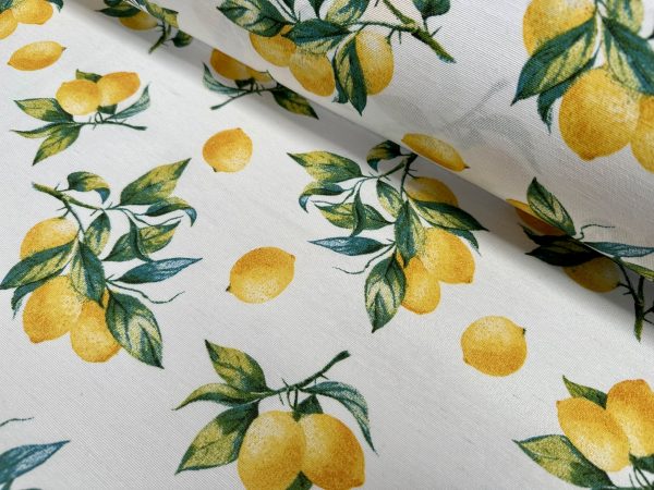 Lemon Branch Print Fabric Green Tree Leaf Linen Look Home Decor Upholstery Kitchen Curtain Cotton Material 55" or 140cm Wide - Image 2
