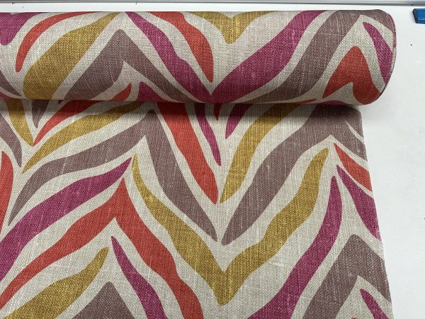 Pink Zebra Linen Look Print Fabric Animal Stripes Cotton Furnishing Curtain Upholstery Home Decor Material - 110"/280cm EXTRA Wide - Image 4