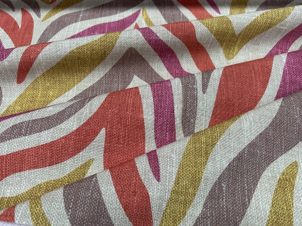 Pink Zebra Linen Look Print Fabric Animal Stripes Cotton Furnishing Curtain Upholstery Home Decor Material - 110"/280cm EXTRA Wide