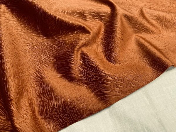 Embossed Velvet Fabric Super Soft Velour Material Home Decor Curtains Upholstery Dressmaking - 59 "/ 150 cm Wide - COPPER TERRACOTTA