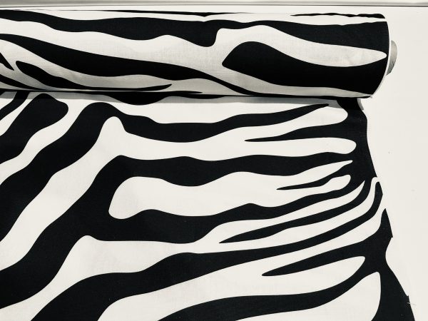 XL Zebra Spine Print Fabric Animal Stripes Cotton Furnishing Curtain Upholstery Home Decor Material - 55"/140cm Wide - Black & White - Image 7