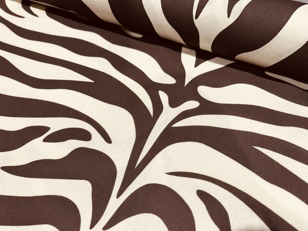 XL Zebra Spine Print Fabric Animal Stripes Cotton Furnishing Curtain Upholstery Home Decor Material - 55"/140cm Wide - Brown & Cream