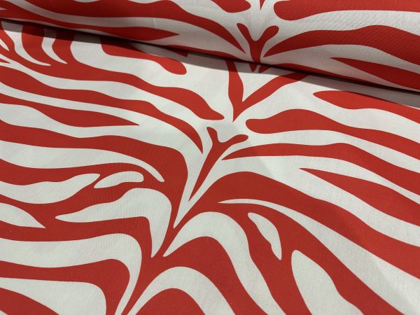 XL Zebra Spine Print Fabric Animal Stripes Cotton Furnishing Curtain Upholstery Home Decor Material - 55"/140cm Wide - Red & White - Image 6