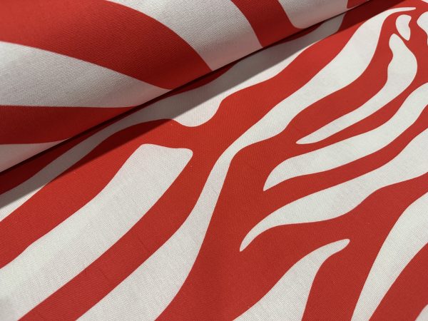 XL Zebra Spine Print Fabric Animal Stripes Cotton Furnishing Curtain Upholstery Home Decor Material - 55"/140cm Wide - Red & White - Image 4