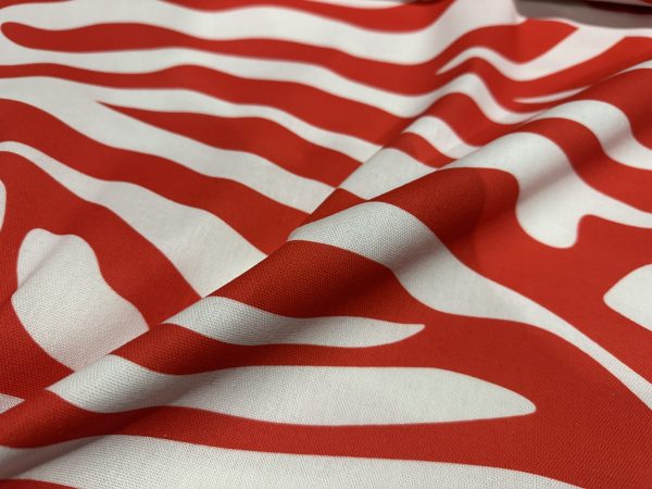 XL Zebra Spine Print Fabric Animal Stripes Cotton Furnishing Curtain Upholstery Home Decor Material - 55"/140cm Wide - Red & White - Image 3