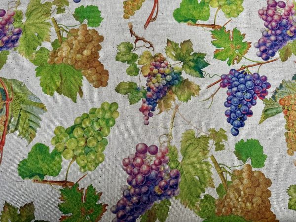 Grape Vineyard Digital Print Fabric Linen Look Canvas Purple Green Vine Leaf Material Home Decor Cushions Curtains Crafts - 55"/140cm Wide - Image 2