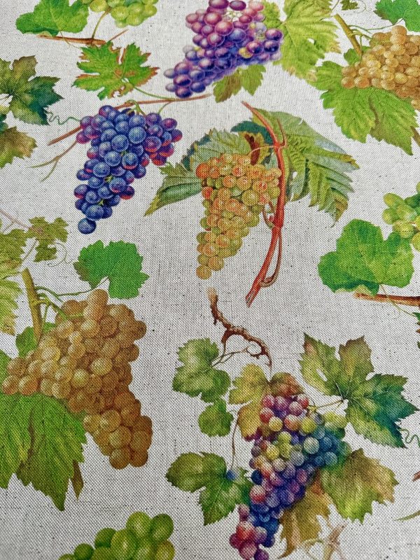 Grape Vineyard Digital Print Fabric Linen Look Canvas Purple Green Vine Leaf Material Home Decor Cushions Curtains Crafts - 55"/140cm Wide - Image 3