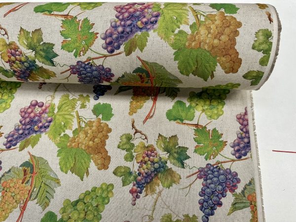 Grape Vineyard Digital Print Fabric Linen Look Canvas Purple Green Vine Leaf Material Home Decor Cushions Curtains Crafts - 55"/140cm Wide - Image 5