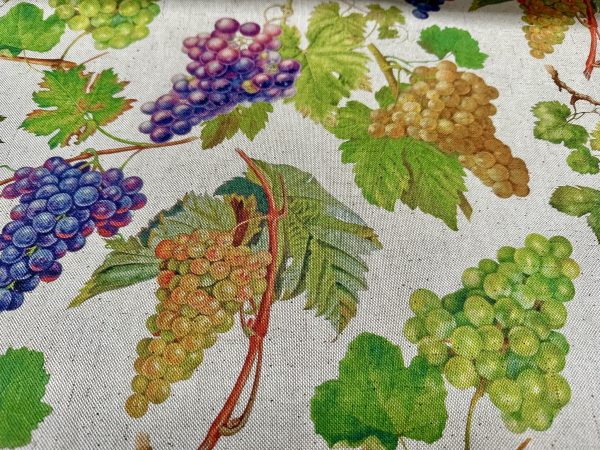 Grape Vineyard Digital Print Fabric Linen Look Canvas Purple Green Vine Leaf Material Home Decor Cushions Curtains Crafts - 55"/140cm Wide - Image 6