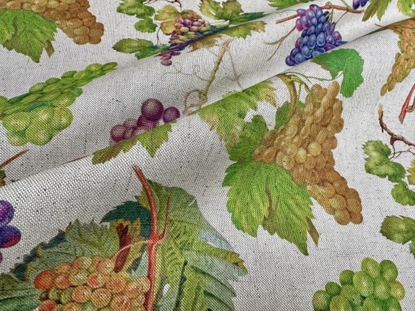 Grape Vineyard Digital Print Fabric Linen Look Canvas Purple Green Vine Leaf Material Home Decor Cushions Curtains Crafts - 55"/140cm Wide - Image 7