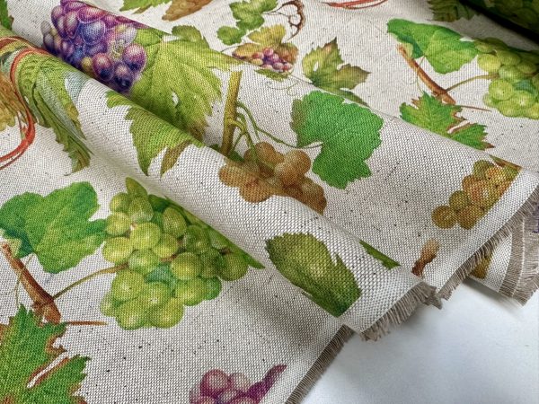 Grape Vineyard Digital Print Fabric Linen Look Canvas Purple Green Vine Leaf Material Home Decor Cushions Curtains Crafts - 55"/140cm Wide - Image 8