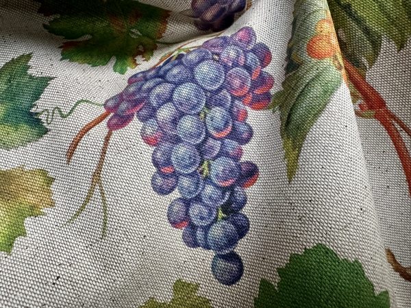Grape Vineyard Digital Print Fabric Linen Look Canvas Purple Green Vine Leaf Material Home Decor Cushions Curtains Crafts - 55"/140cm Wide