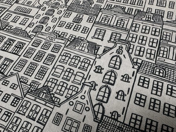 Houses Fabric Holland Village Print Linen Look Home Decor Curtain Upholstery Material - 55" or 140cm Wide Canvas