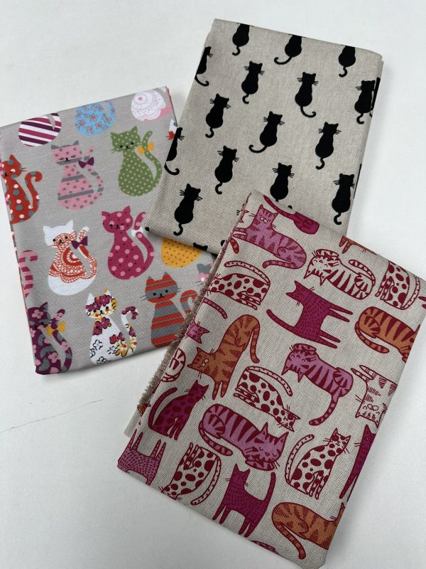Lazy Cats Fabric Print Home Decor Linen Look Animal Cat Curtain Upholstery Material - 55" or 140cm Wide Canvas - Pink & Orange - Image 8