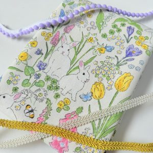 Garden Rabbit Spring Fabric Flowers Butterflies Easter Bunny Home Decor Upholstery Curtain Material – 140cm Wide Cream Canvas