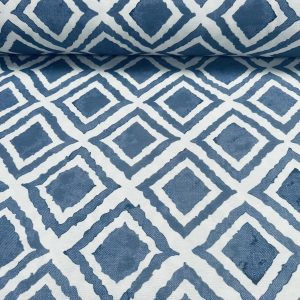 Large Rhombus Geometric Print Fabric – Blue & White Diamond Design – Upholstery, Curtains, Cushions, Home Decor – 55"/140cm Wide