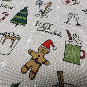 Christmas Gingerbread Fabric – Holiday Hot Chocolate Cookies Winter – Festive Cushion Sewing Home Decor - 140cm or 55" Wide