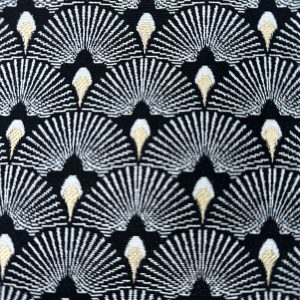 Jacquard Metallic Art Deco Scales Gobelin Fabric - Black & Gold Geometric Woven Tapestry - Upholstery  Home Decor - 140cm Wide