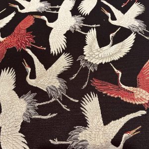 Crane Bird Gobelin Fabric Flying Cranes – Premium Woven Tapestry Upholstery Home Decor Cushion  – 140cm Wide - Black & Cream