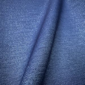 Chambray Denim Fabric Blue with Silver Lurex – Sparkly Cotton Jeans Material – 148cm / 58” Wide