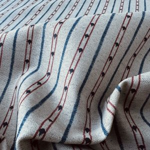 French Ticking Stripe Linen Cotton Fabric – Home Decor Upholstery Curtain Cushion Material - 110" or 280cm EXTRA Wide - Blue & Red Stripes