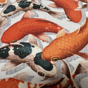 Koi Carp Fabric Japanese Fish Print Cotton Blend Home Decor Curtains Cushions Kitchen Material - 140cm Wide - Orange