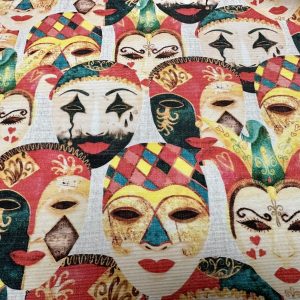 Masquerade Mask Fabric Venetian Carnival Faces Circus Print Cotton Blend Home Decor Curtains Cushions - 140cm Wide