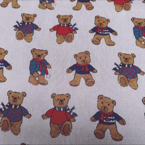 Teddy Bear Fabric Digital Print Linen Look Material for Curtains Upholstery Home Decor - 140cm Wide