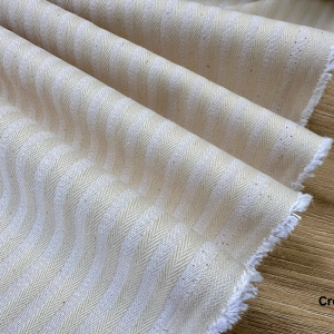 5mm Herringbone Ticking Stripe Fabric Linen Look Cushion Material Striped Cream Lines Home Decor Dressmaking - 64" or 164cm Wide - Cream
