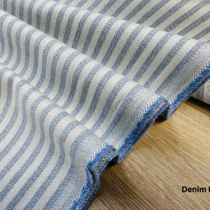 5mm Herringbone Ticking Stripe Fabric Linen Look Cushion Material Striped Cream Lines Home Decor Dressmaking - 64" or 164cm Wide - Denim Blue
