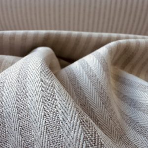 5mm Herringbone Ticking Stripe Fabric Linen Look Cushion Material Striped Cream Lines Home Decor Dressmaking - 129" or 328cm Wide - Ecru