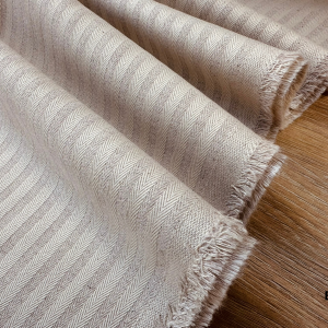 5mm Herringbone Ticking Stripe Fabric Linen Look Cushion Material Striped Cream Lines Home Decor Dressmaking - 64" or 164cm Wide - Ecru