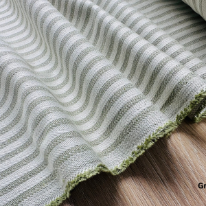 5mm Herringbone Ticking Stripe Fabric Linen Look Cushion Material Striped Cream Lines Home Decor Dressmaking - 64" or 164cm Wide - Green
