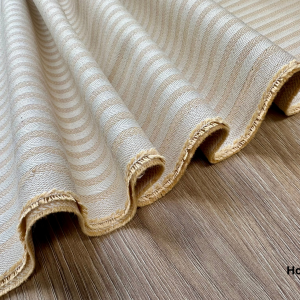 5mm Herringbone Ticking Stripe Fabric Linen Look Cushion Material Striped Cream Lines Home Decor Dressmaking - 64" or 164cm Wide - Honey