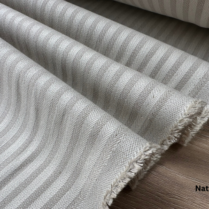 5mm Herringbone Ticking Stripe Fabric Linen Look Cushion Material Striped Cream Lines Home Decor Dressmaking - 64" or 164cm Wide - Natural