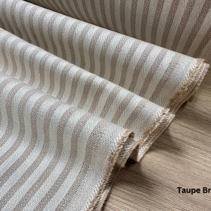 5mm Herringbone Ticking Stripe Fabric Linen Look Cushion Material Striped Cream Lines Home Decor Dressmaking - 64" or 164cm Wide - Taupe Brown