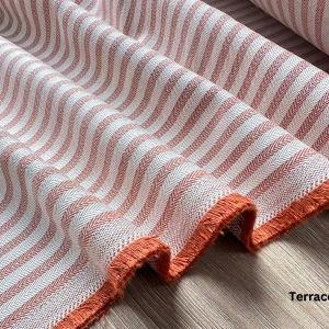 5mm Herringbone Ticking Stripe Fabric Linen Look Cushion Material Striped Cream Lines Home Decor Dressmaking - 64" or 164cm Wide - Terracotta