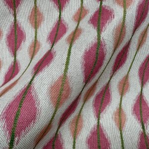 Pink Green Ikat Fabric Cotton Linen Blend Upholstery Curtain Cushion Home Decor Material – 55" or 142cm Wide