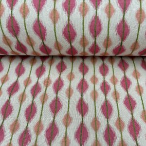 Pink Green Ikat Fabric Cotton Linen Blend Upholstery Curtain Cushion Home Decor Material – 111" or 284cm Extra Wide