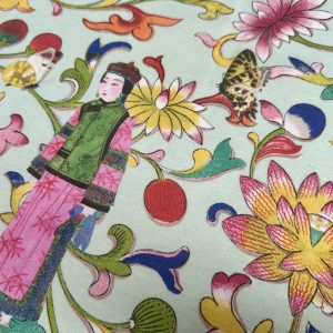 Lotus Geisha Fabric Floral Bloom Butterfly Digital Print Japanese Oriental Curtain Upholstery Home Decor - 140cm / 55" Wide
